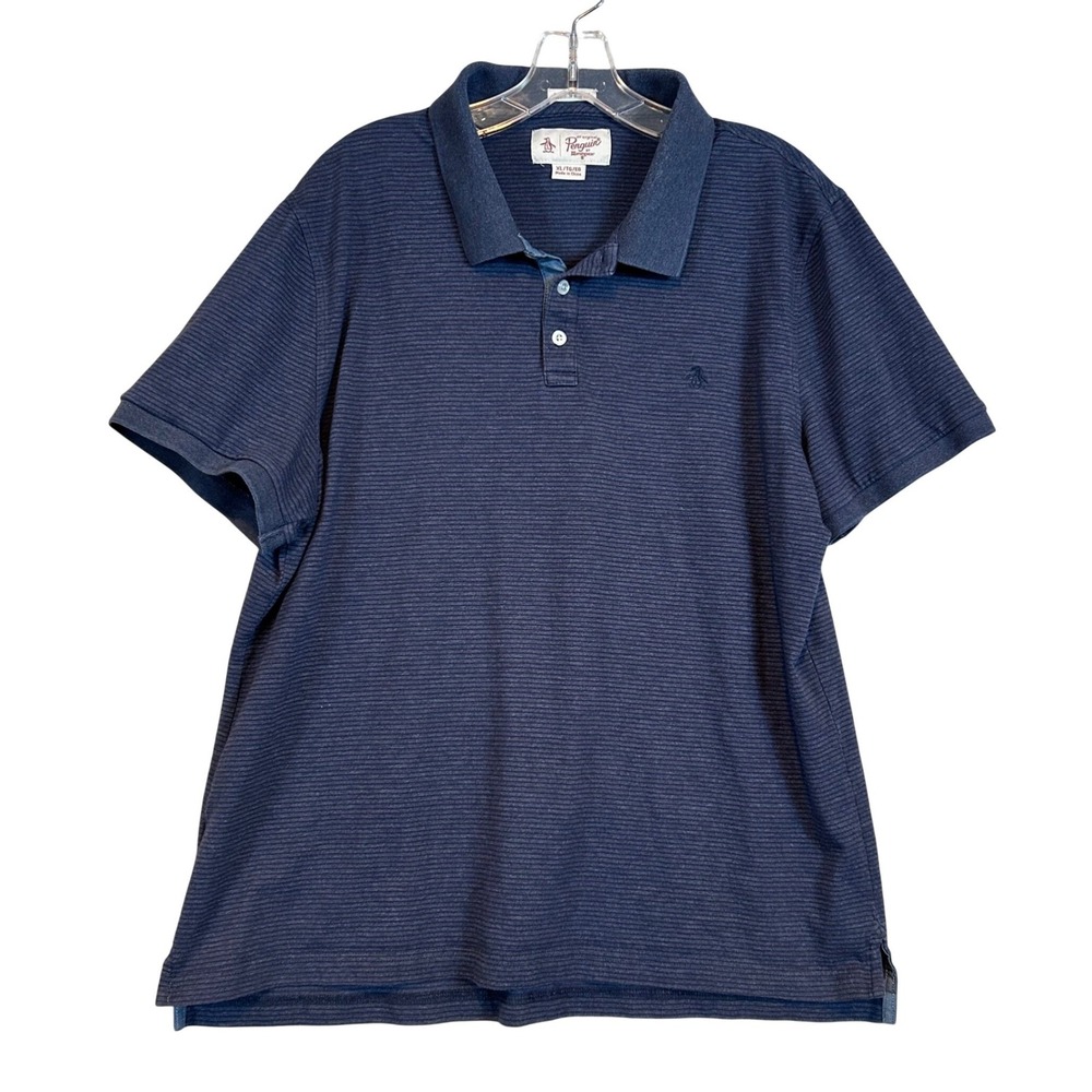 Original Penguin Mens Heritage Slim Fit Navy Blue Micro Stripe Polo Shirt XL